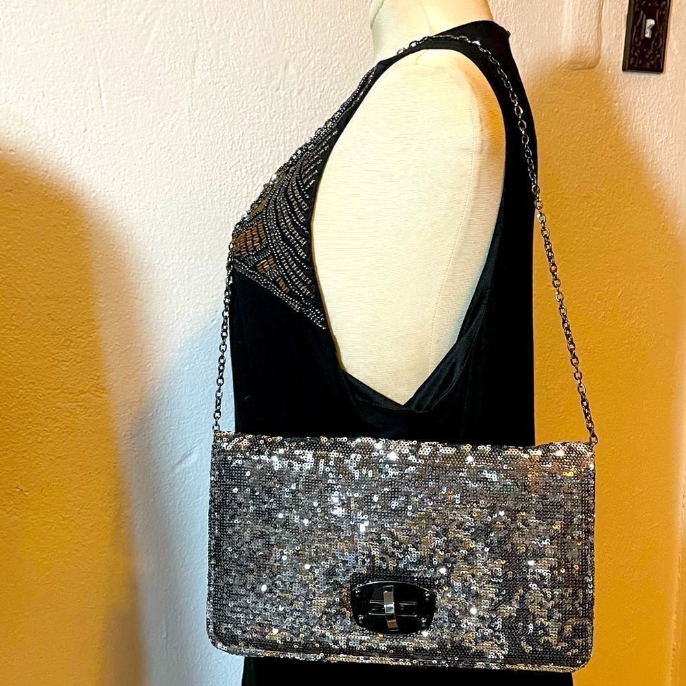 Urban Expressions silver sequins clutch crossbody evening bag
